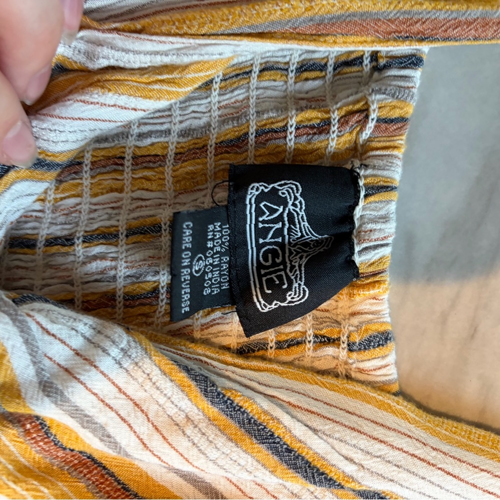 Angie Mustard Yellow, White & Navy Striped Top - Picture 2 of 2